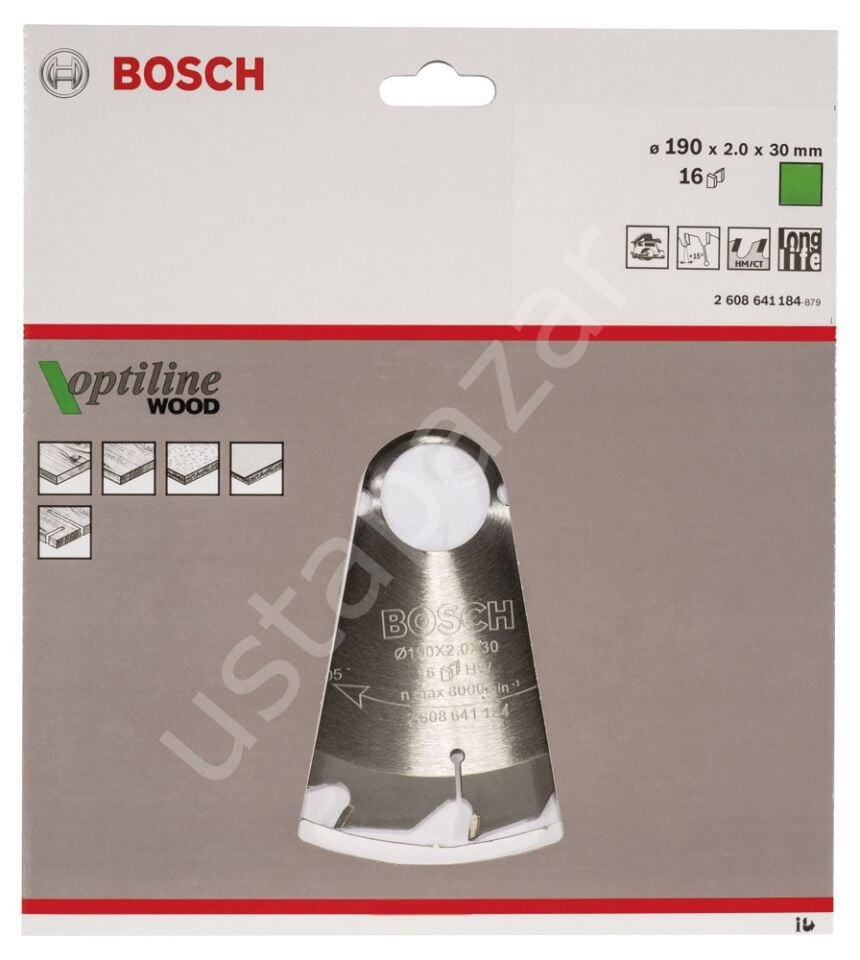 Bosch - Optiline Serisi Ahşap için Daire Testere Bıçağı 190*30 mm 16 Diş 2608641184