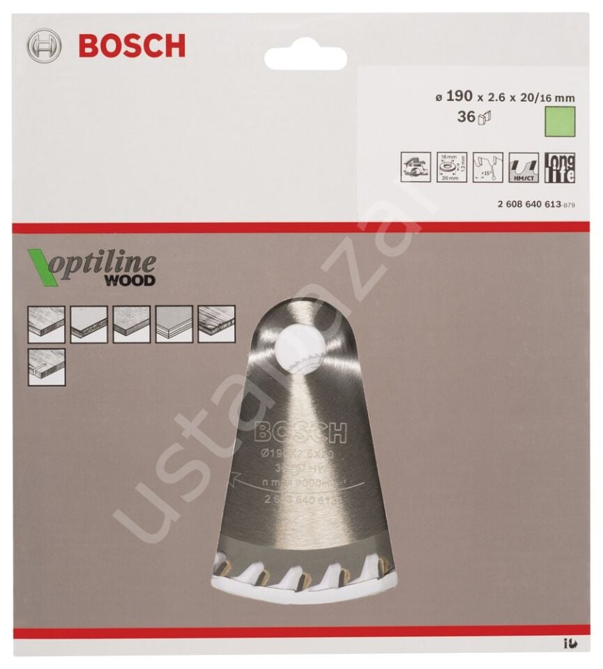 Bosch - Optiline Serisi Ahşap için Daire Testere Bıçağı 190*20/16 mm 36 Diş 2608640613