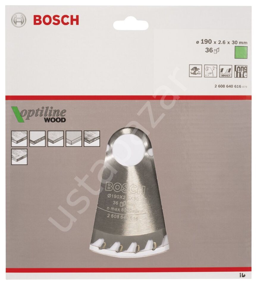 Bosch - Optiline Serisi Ahşap için Daire Testere Bıçağı 190*30 mm 36 Diş 2608640616