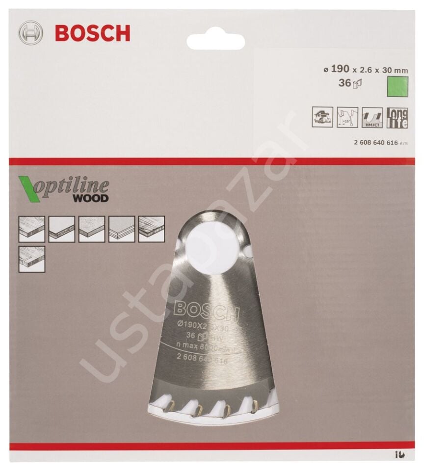 Bosch - Optiline Serisi Ahşap için Daire Testere Bıçağı 190*30 mm 36 Diş 2608640616