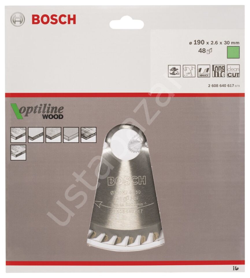 Bosch - Optiline Serisi Ahşap için Daire Testere Bıçağı 190*30 mm 48 Diş 2608640617