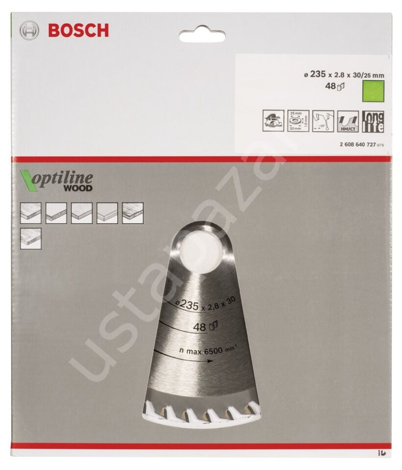 Bosch - Optiline Serisi Ahşap için Daire Testere Bıçağı 235*30/25 48 Diş 2608640727