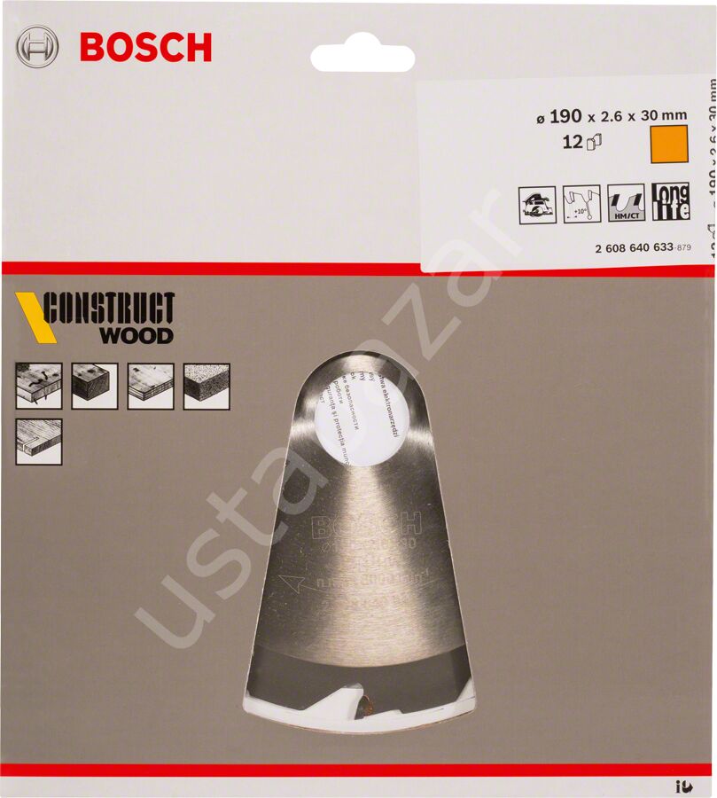 Bosch - Optiline Serisi İnşaat Ahşabı için Daire Testere Bıçağı 190*30 mm 12 Diş 2608640633