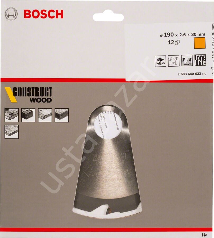 Bosch - Optiline Serisi İnşaat Ahşabı için Daire Testere Bıçağı 190*30 mm 12 Diş 2608640633