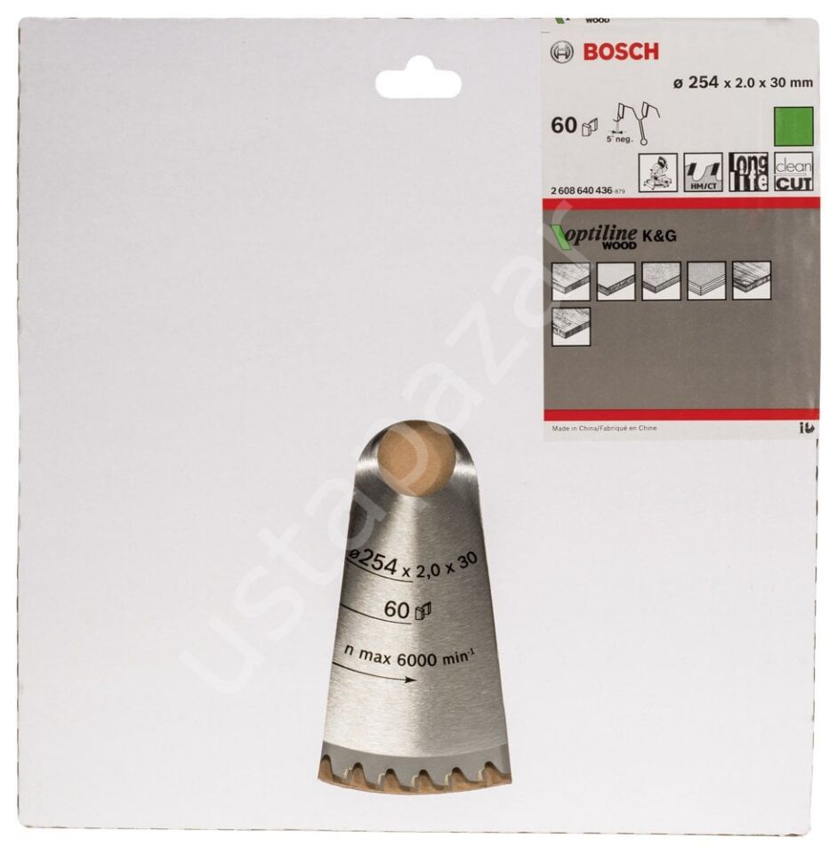Bosch - Optiline Serisi Ahşap için Daire Testere Bıçağı 254*30 mm 60 Diş 2608640436