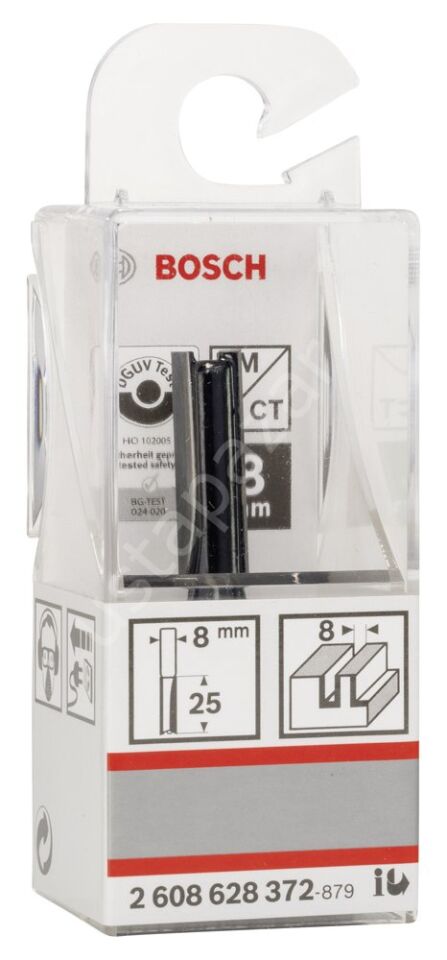 Bosch - Standard Seri Ahşap İçin Çift Oluklu, Sert Metal Ekstra Uzun Düz Freze Ucu 8*8*56 mm 2608628372