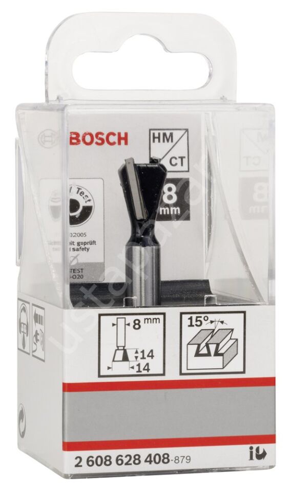 Bosch - Standard Seri Ahşap İçin Çift Oluklu, Sert Metal Kırlangıç Kuyruğu Freze Ucu 8*14*55mm 2608628408