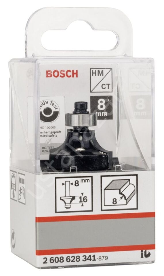 Bosch - Standard Seri Ahşap İçin Çift Oluklu, Sert Metal Bilya Yataklı Yuvarlama Frezesi 8*8*53 mm 2608628341