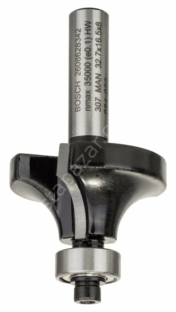 Bosch - Standard Seri Ahşap İçin Çift Oluklu, Sert Metal Bilya Yataklı Yuvarlama Frezesi 8*10*57 mm 2608628342