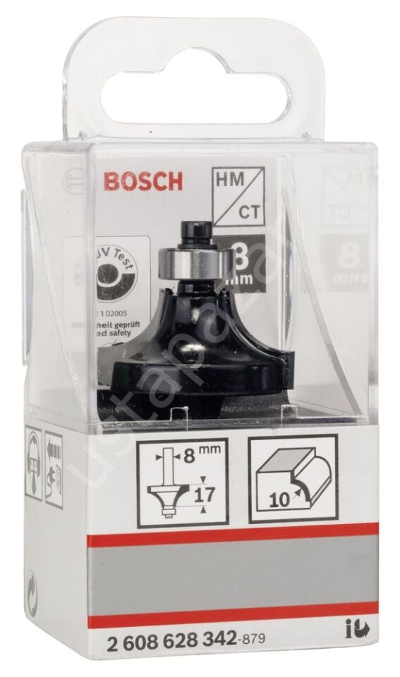 Bosch - Standard Seri Ahşap İçin Çift Oluklu, Sert Metal Bilya Yataklı Yuvarlama Frezesi 8*10*57 mm 2608628342