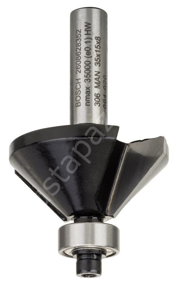 Bosch - Standard Seri Ahşap İçin Çift Oluklu, Sert Metal Bilya Yataklı Pah Açma Frezesi 8*11*45 mm 2608628352