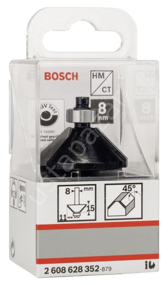 Bosch - Standard Seri Ahşap İçin Çift Oluklu, Sert Metal Bilya Yataklı Pah Açma Frezesi 8*11*45 mm 2608628352