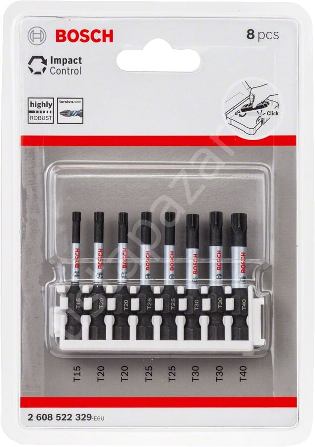 Bosch - Impact Control Serisi Vidalama Ucu 8'li T15/T20x2/T25x2/T30x2/T40 *50mm 2608522329