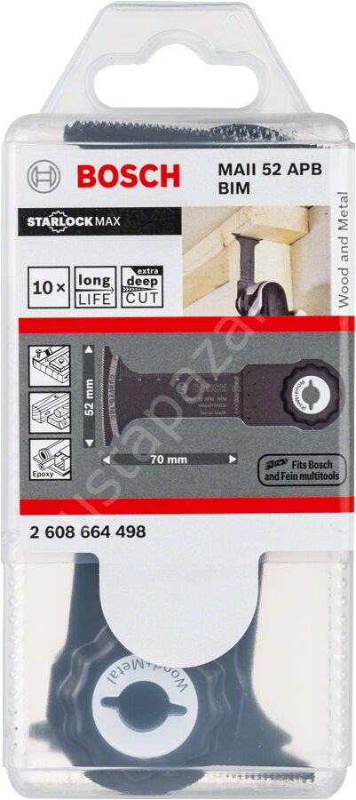 Bosch - Starlock Max - MAII 52 APB - BIM Ahşap ve Metal İçin Daldırmalı Testere Bıçağı 10'lu 2608664498