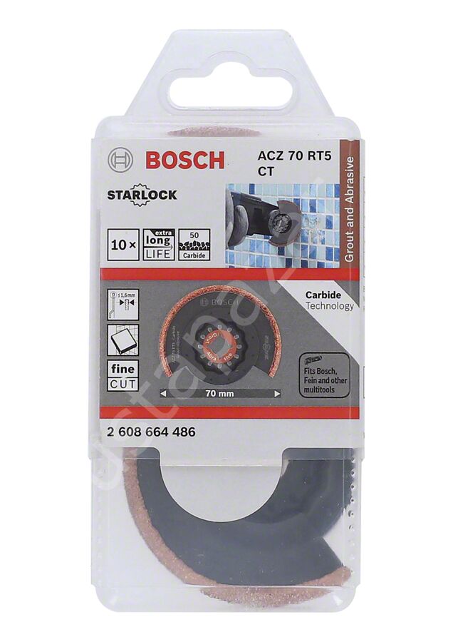 Bosch - Starlock - ACZ 70 RT5 - Carbide RIFF Zımpara Uçlu Dar Kesim Segman Testere Bıçağı 50 Kum Kalınlığı 10'lu 2608664486