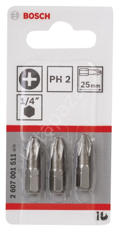Bosch - Extra Hard Serisi Vidalama Ucu PH2*25 mm 3'lü 2607001511
