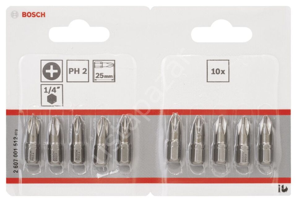 Bosch - Extra Hard Serisi Vidalama Ucu PH2*25 mm 10'lu 2607001512