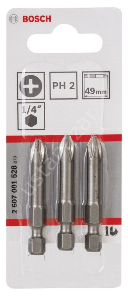 Bosch - Extra Hard Serisi Vidalama Ucu PH2*49 mm 3'lü 2607001528