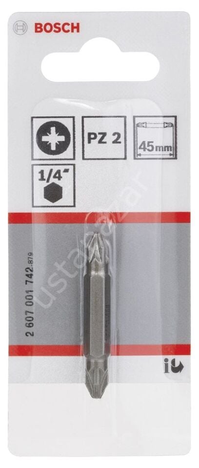 Bosch - Çift Taraflı Vidalama ucu PZ2xPZ2*45 mm 1'li 2607001742