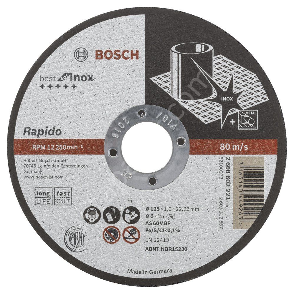 Bosch - 125*1,0 mm Best Serisi Düz Inox (Paslanmaz Çelik) Kesme Diski - Rapido Uzun Ömürlü 2608602221