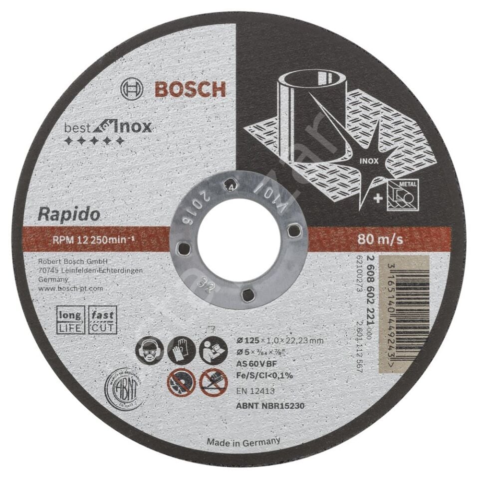 Bosch - 125*1,0 mm Best Serisi Düz Inox (Paslanmaz Çelik) Kesme Diski - Rapido Uzun Ömürlü 2608602221