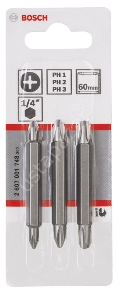 Bosch - Çift Taraflı Vidalama ucu PH1/2/3*60 mm 3'lü 2607001748