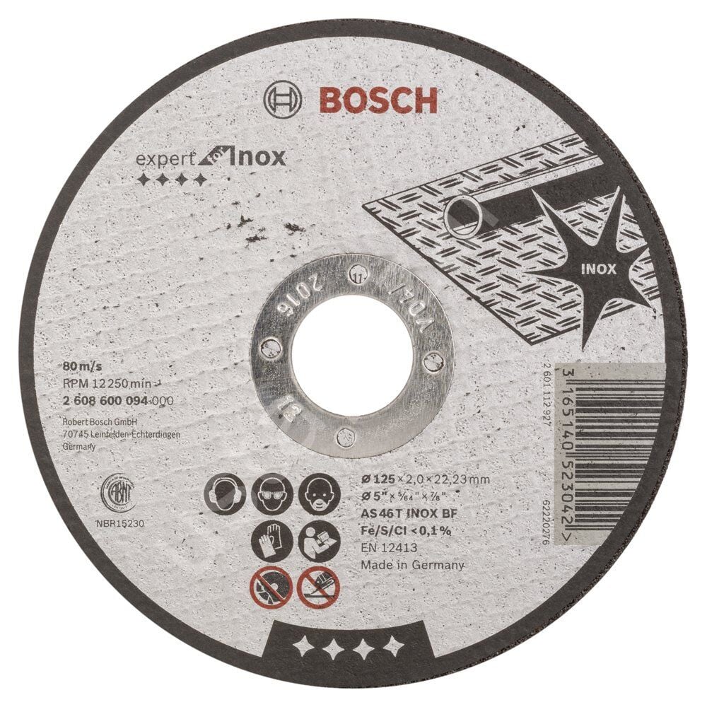 Bosch - 125*2,0 mm Expert Serisi Düz Inox (Paslanmaz Çelik) Kesme Diski (Taş) 2608600094