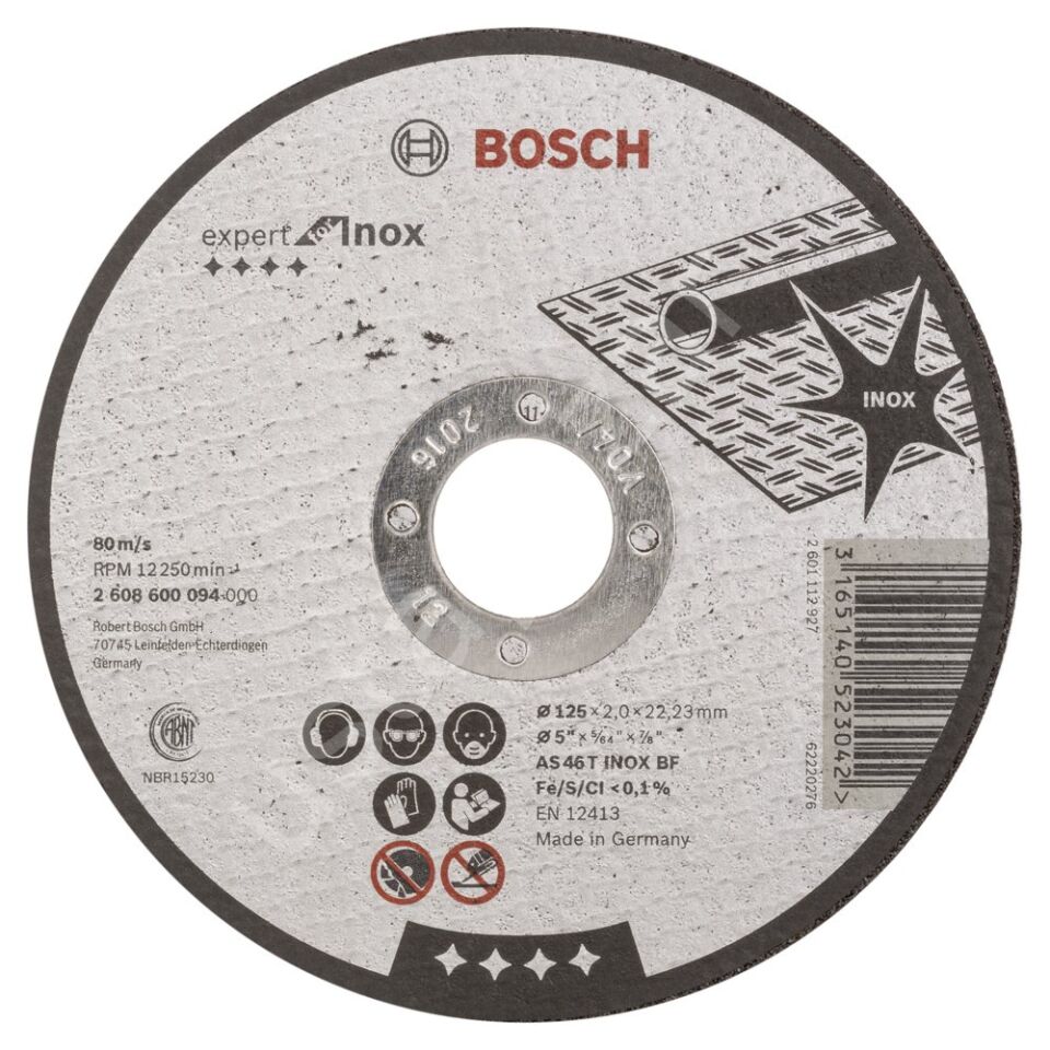 Bosch - 125*2,0 mm Expert Serisi Düz Inox (Paslanmaz Çelik) Kesme Diski (Taş) 2608600094