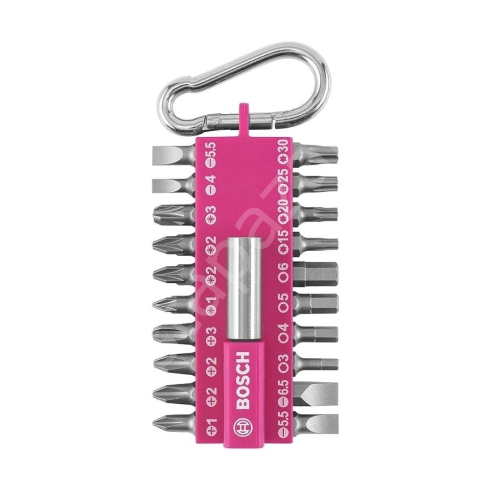 Bosch - 21 Parça Yaylı Kancalı Vidalama(Pembe) 8'li Karton Standlı