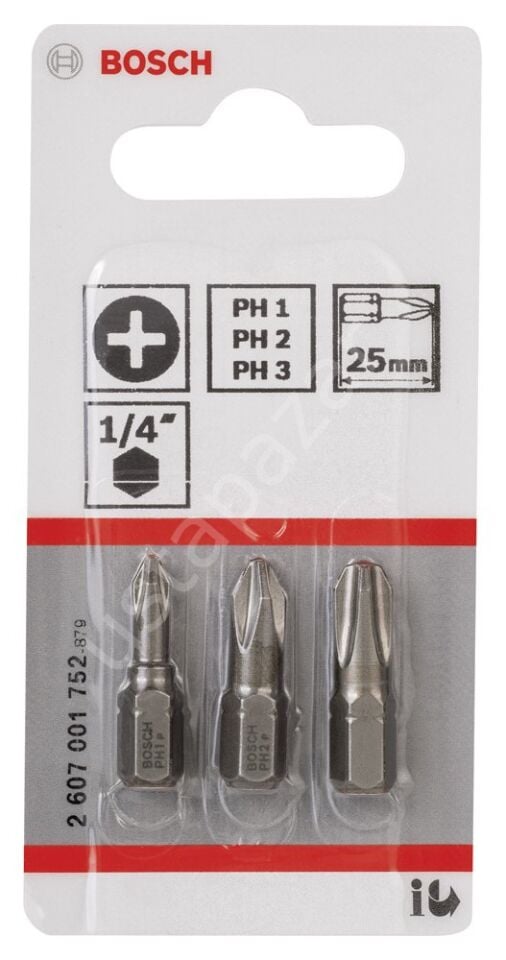 Bosch - 3 Parçalı Extra Hard Serisi Vidalama Ucu Seti PH1/2/3*25 mm 2607001752