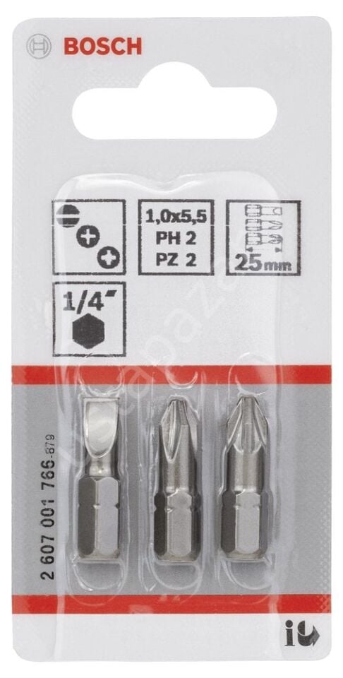 Bosch - 3 Parçalı Extra Hard Serisi Vidalama Ucu Seti PH2/PZ2/SL1,0*25 mm 2607001766