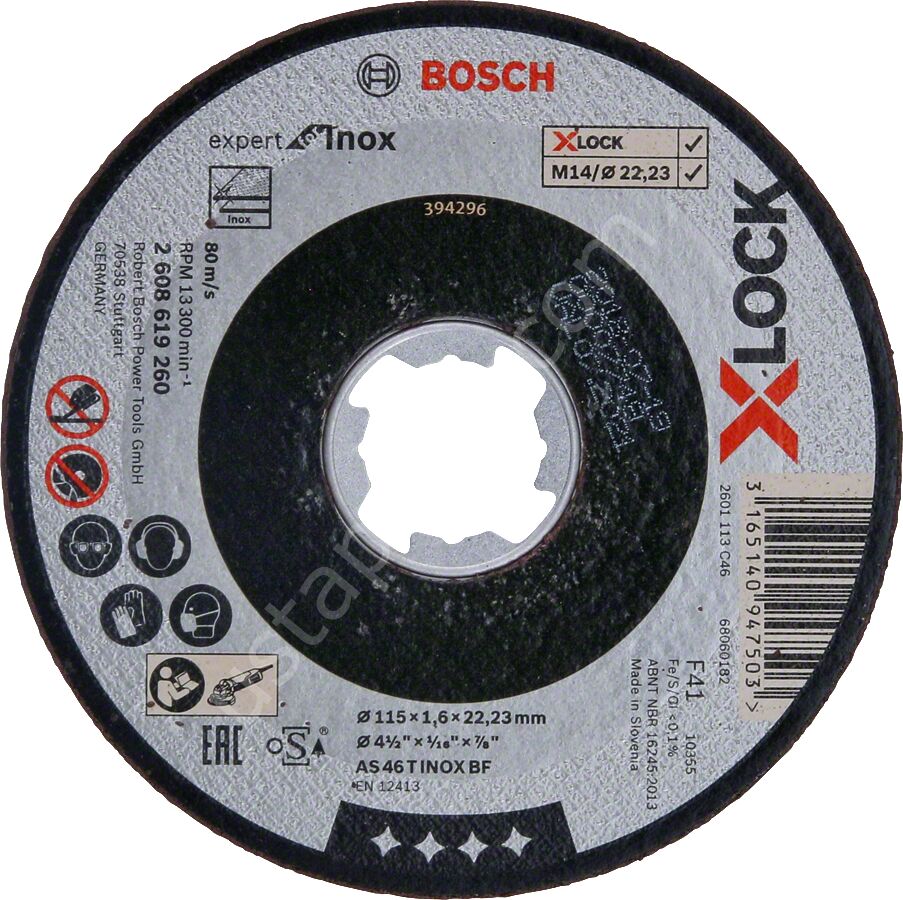 Bosch - X-LOCK - 115*1,6 mm Expert Serisi Düz Inox (Paslanmaz Çelik) Kesme Diski (Taş) 2608619260