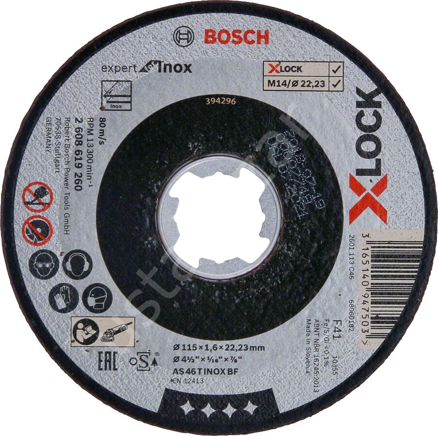 Bosch - X-LOCK - 115*1,6 mm Expert Serisi Düz Inox (Paslanmaz Çelik) Kesme Diski (Taş) 2608619260