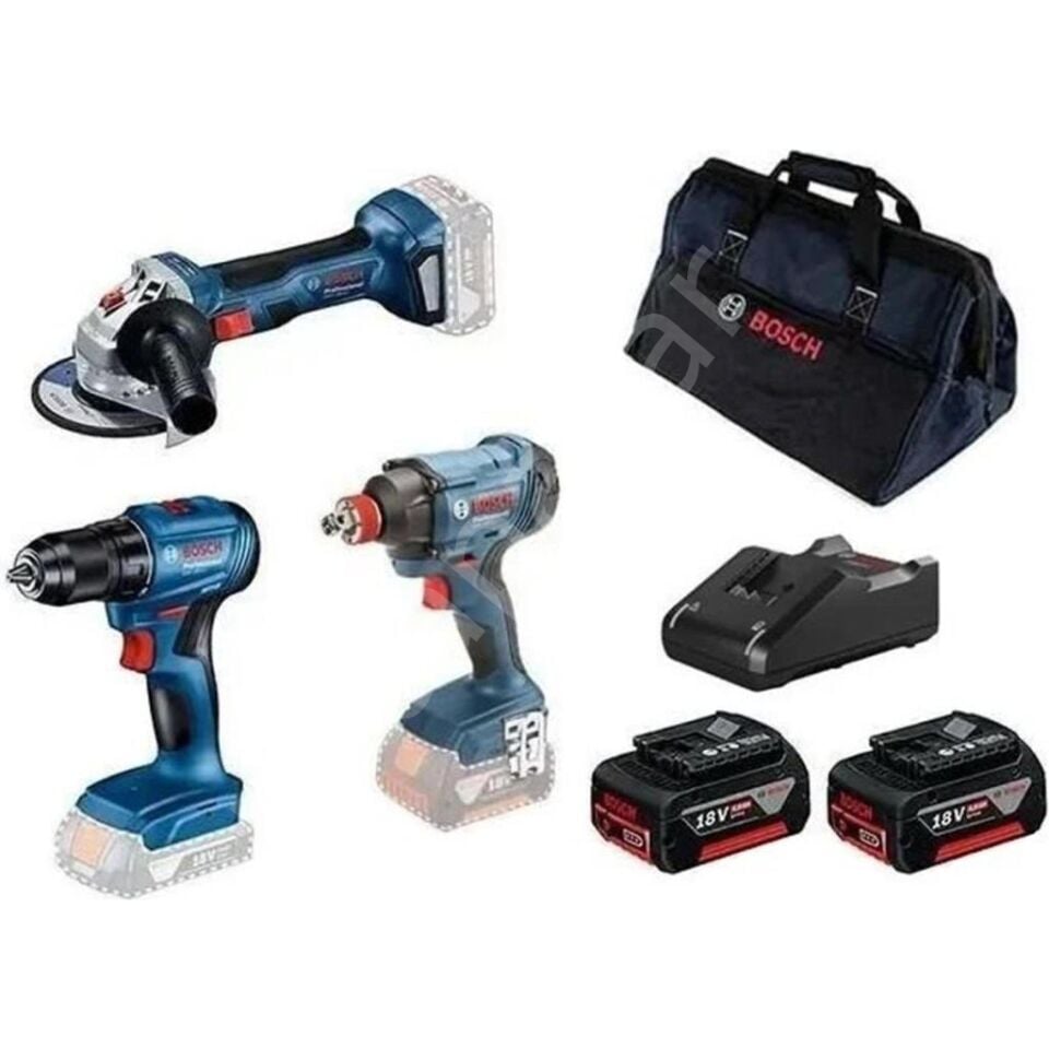 Bosch Professional Gsr 185 + Gdx 180 + Gws 180 2x4Ah Akülü Çantalı vidalama ve taşlaşma seti