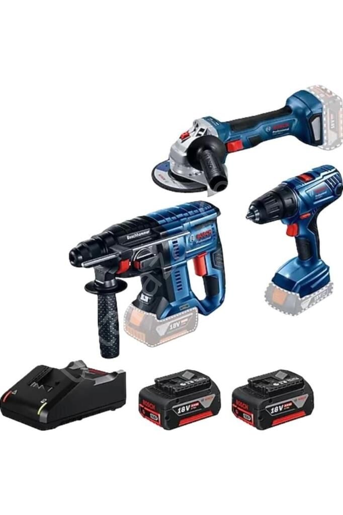 Bosch GBH 180-Li + GSR 180-Li + GWS 180-Li + Raf Bag Takım Çantalı 2x4 Ah Akülü Elektrikli El Aletleri Seti 0615990M8Y