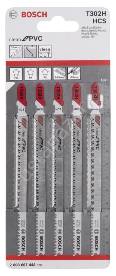 Bosch - Temiz Kesim Serisi PVC İçin T 302 H Dekupaj Testeresi Bıçağı - 5'Li Paket 2608667448