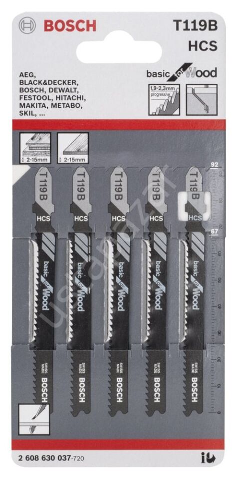 Bosch - Ekonomik Seri Ahşap İçin T 119 B Dekupaj Testeresi Bıçağı - 5'Li Paket 2608630037