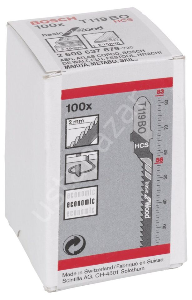 Bosch - Ekonomik Seri Ahşap İçin T 119 BO Dekupaj Testeresi Bıçağı - 100'Lü Paket 2608637879