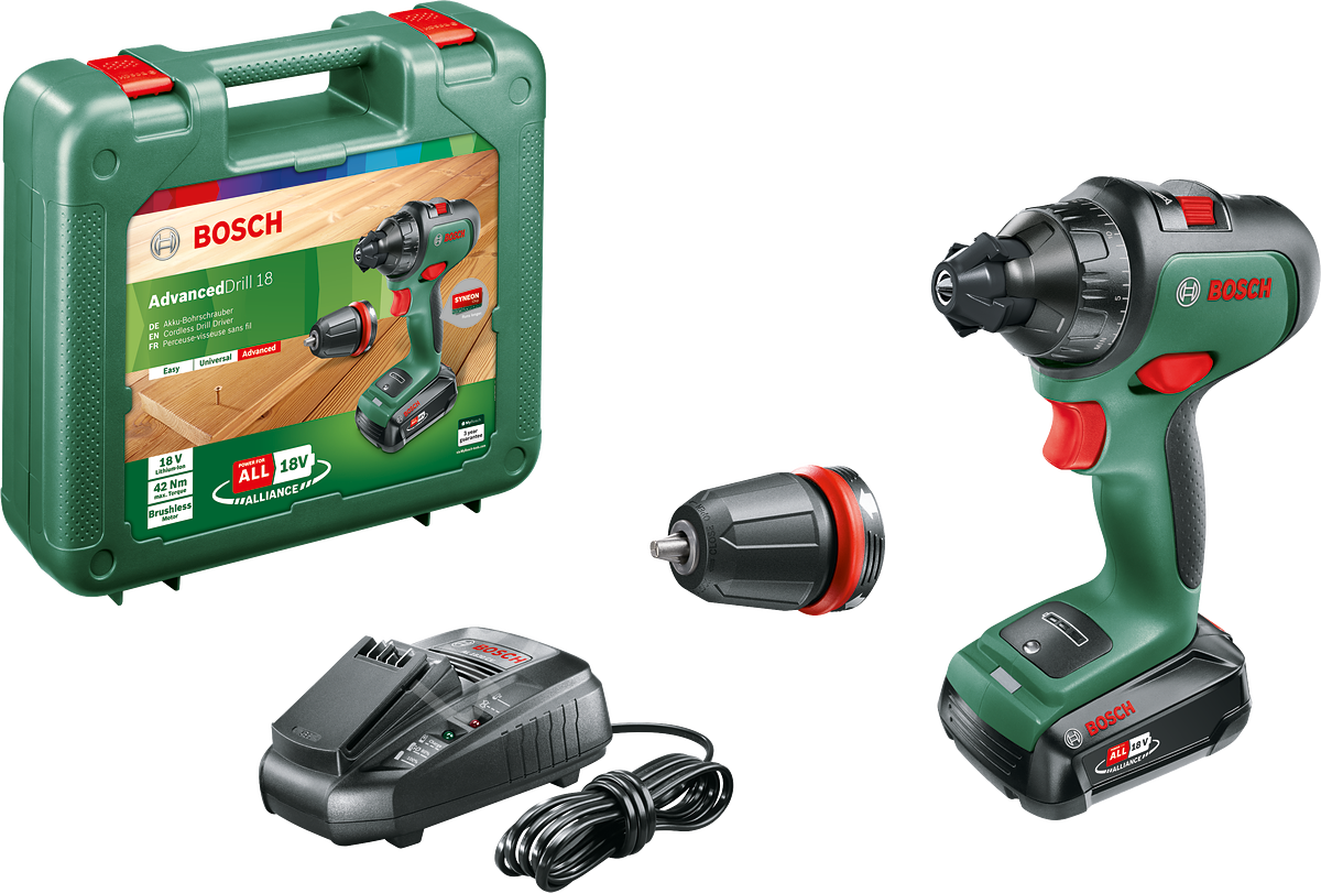Bosch AdvancedDrill 18 Çift Akülü Delme Vidalama Makinesi 18V (2 x 2,5 Ah) + Şarj Cihazı AL 1830 CV 06039B5005