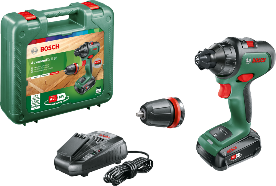 Bosch AdvancedDrill 18 Çift Akülü Delme Vidalama Makinesi 18V (2 x 2,5 Ah) + Şarj Cihazı AL 1830 CV 06039B5005