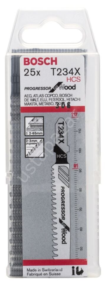 Bosch - Kademeli Artan Dişli Serisi Ahşap İçin T 234 X Dekupaj Testeresi Bıçağı - 25'Li Paket 2608633524