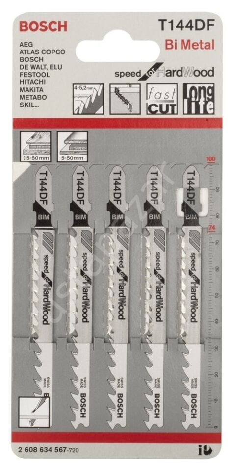 Bosch - Hızlı Kesim Serisi Sert Ahşap İçin T 144 DF Dekupaj Testeresi Bıçağı - 5'Li Paket 2608634567