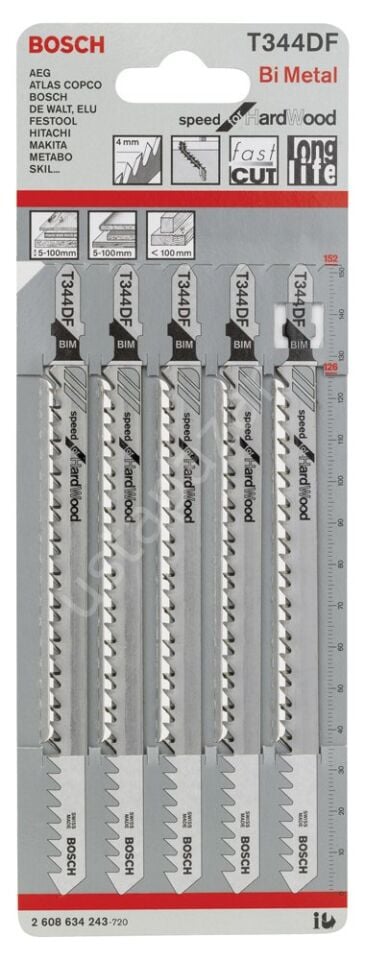 Bosch - Hızlı Kesim Serisi Sert Ahşap İçin T 344 DF Dekupaj Testeresi Bıçağı - 5'Li Paket 2608634243