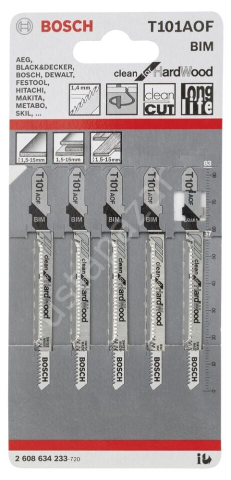 Bosch - Temiz Kesim Serisi Sert Ahşap İçin T 101 AOF Dekupaj Testeresi Bıçağı - 5'Li Paket 2608634233