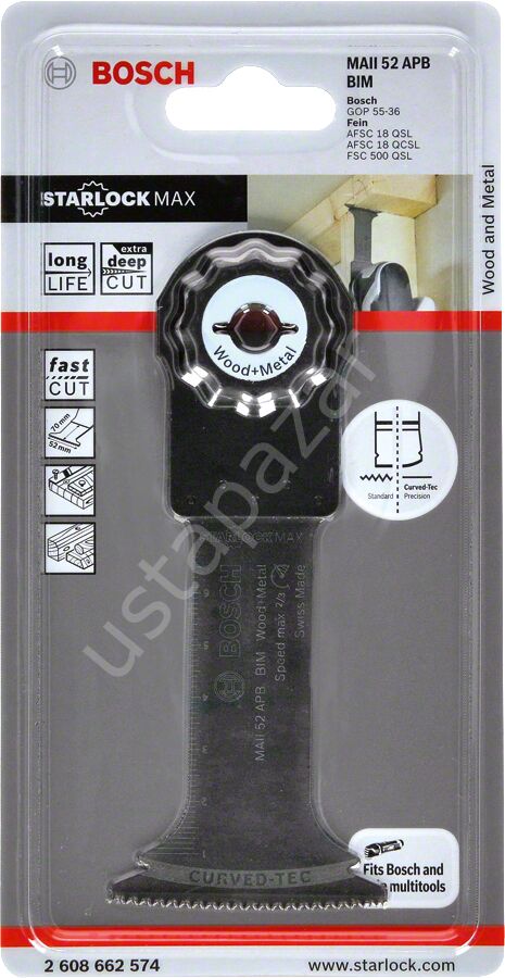 Bosch - Starlock Max - MAII 52 APB - BIM Ahşap ve Metal İçin Daldırmalı Testere Bıçağı 1'li 2608662574