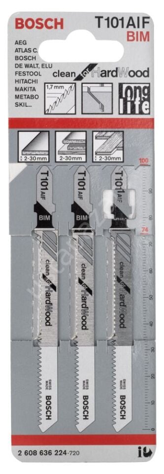Bosch - Temiz Kesim Serisi Sert Ahşap İçin T 101 AIF Dekupaj Testeresi Bıçağı - 3'Lü Paket 2608636224