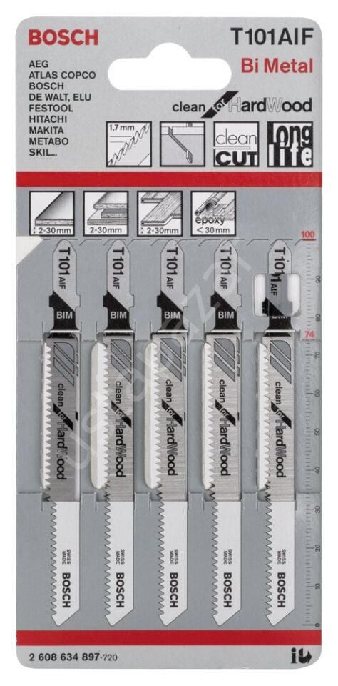 Bosch - Temiz Kesim Serisi Sert Ahşap İçin T 101 AIF Dekupaj Testeresi Bıçağı - 5'Li Paket 2608634897