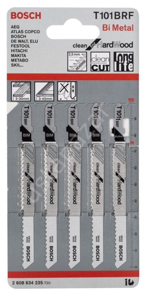 Bosch - Temiz Kesim Serisi Sert Ahşap İçin T 101 BRF Dekupaj Testeresi Bıçağı - 5'Li Paket 2608634235