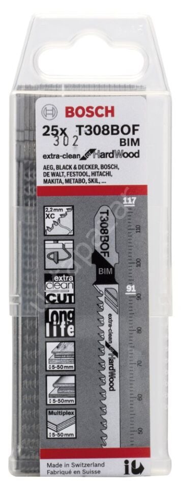 Bosch - Extra Temiz Kesim Serisi Sert Ahşap İçin T 308 BOF Dekupaj Testeresi Bıçağı - 25'Li Paket 2608636641