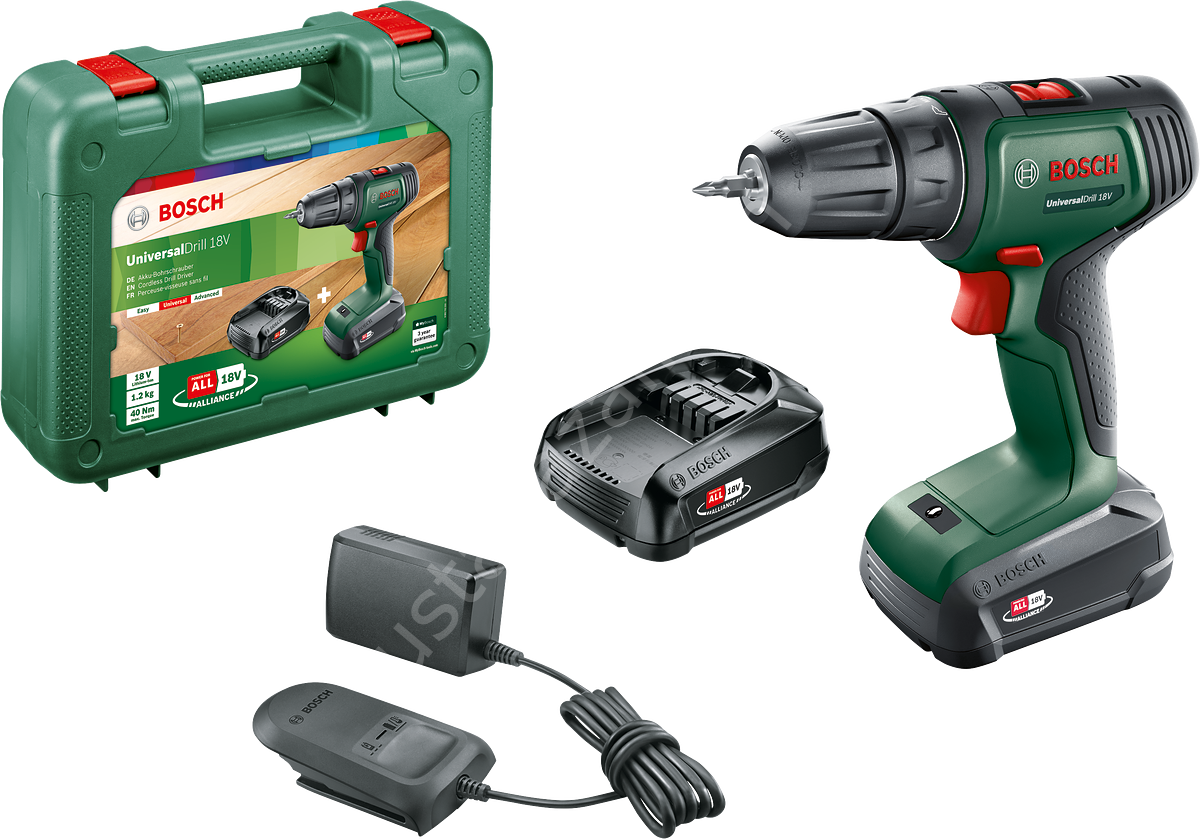 Bosch UniversalDrill 18 Çift Akülü Delme Vidalama Makinesi (2 x 1,5Ah) 06039D4002